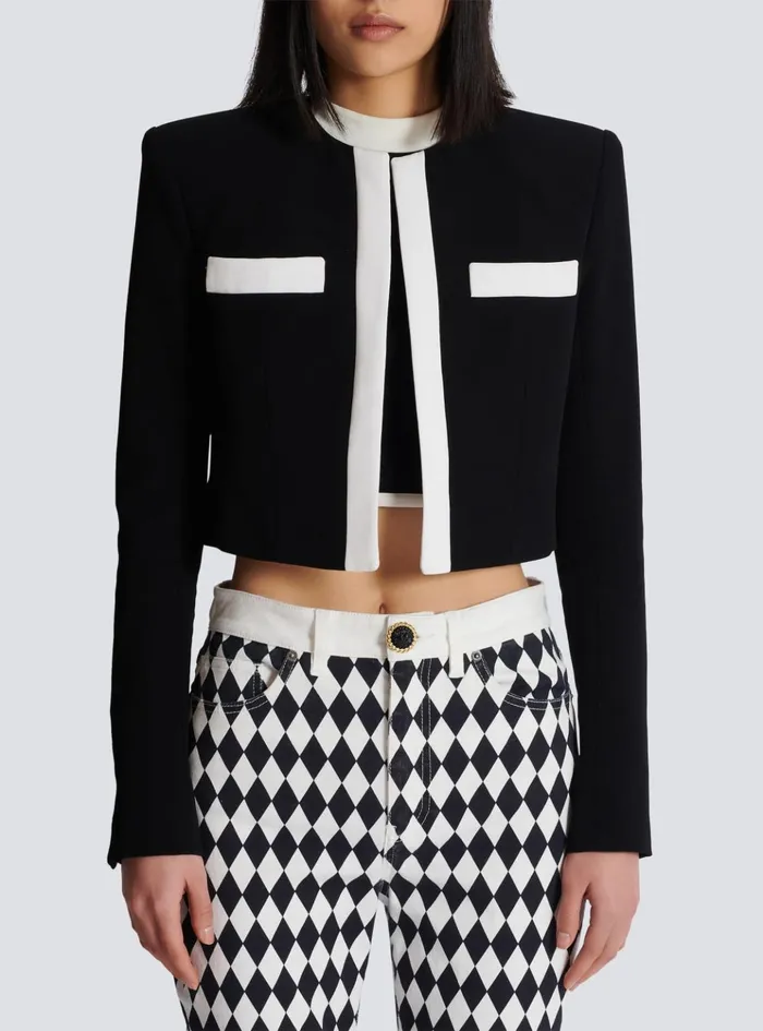 Twotone Crepe Spencer Jacket Black Women Balmain Jackets And Blazers