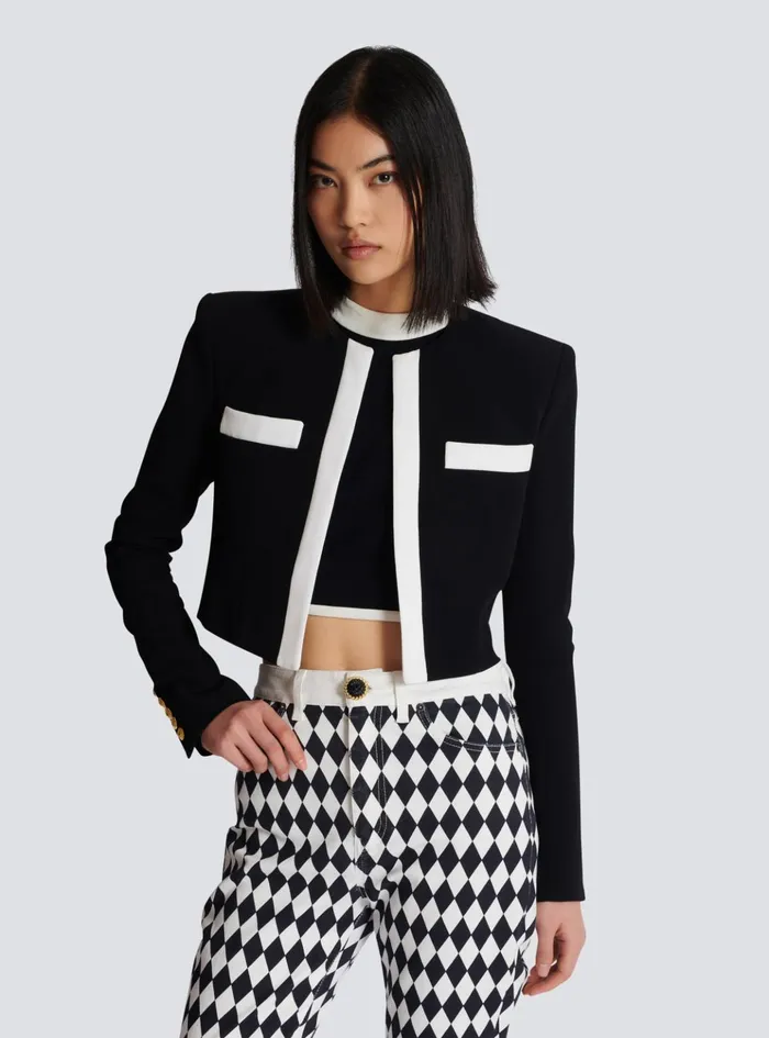 Twotone Crepe Spencer Jacket Black Women Balmain Jackets And Blazers
