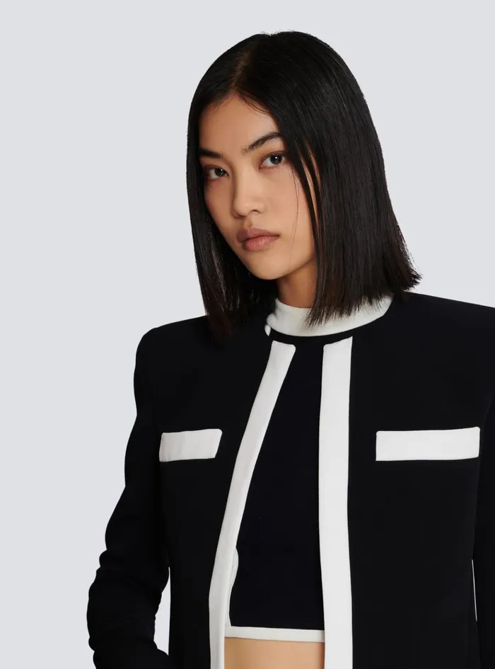 Twotone Crepe Spencer Jacket Black Women Balmain Jackets And Blazers