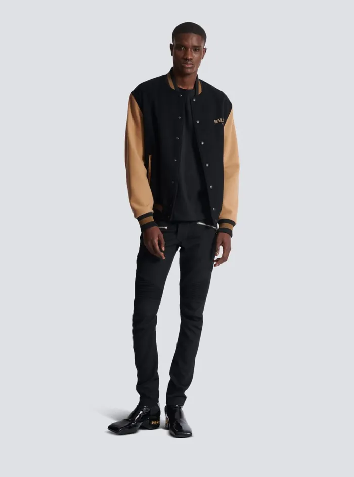 Twotone Wool And Cashmere Varsity Jacket Black Men Balmain Outerwear