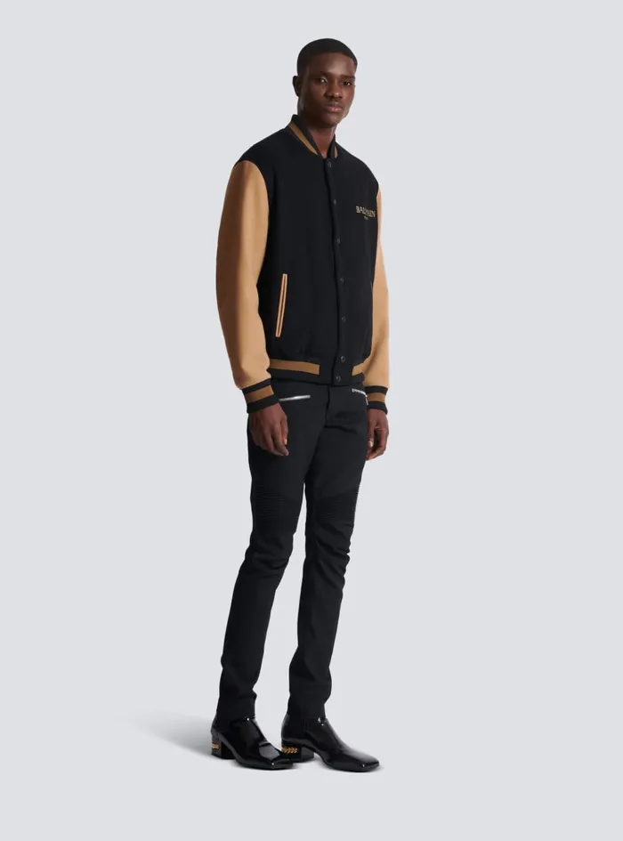 Twotone Wool And Cashmere Varsity Jacket Black Men Balmain Outerwear