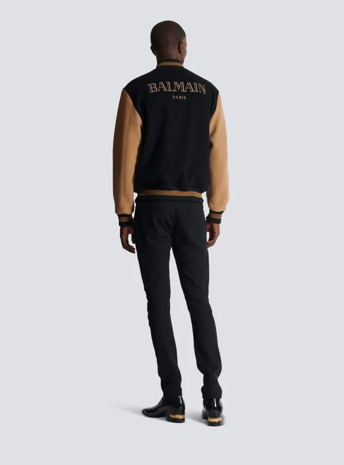 Twotone Wool And Cashmere Varsity Jacket Black Men Balmain Outerwear