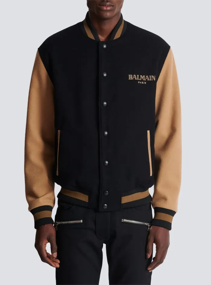 Twotone Wool And Cashmere Varsity Jacket Black Men Balmain Outerwear
