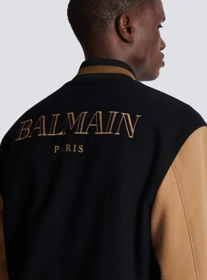 Twotone Wool And Cashmere Varsity Jacket Black Men Balmain Outerwear