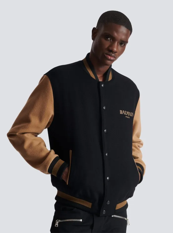 Twotone Wool And Cashmere Varsity Jacket Black Men Balmain Outerwear