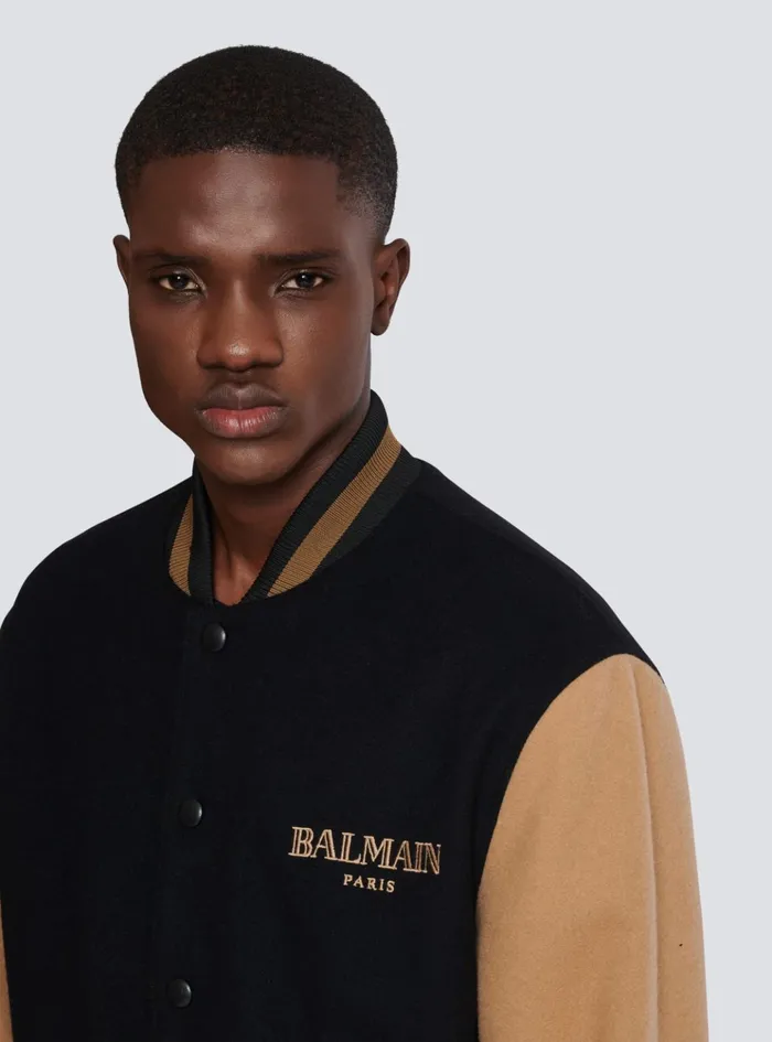 Twotone Wool And Cashmere Varsity Jacket Black Men Balmain Outerwear