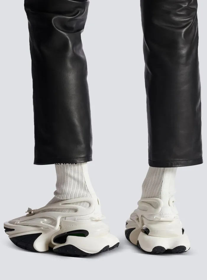Unicorn Hightop Sneakers In Mesh And Leather White Men Balmain Sneakers