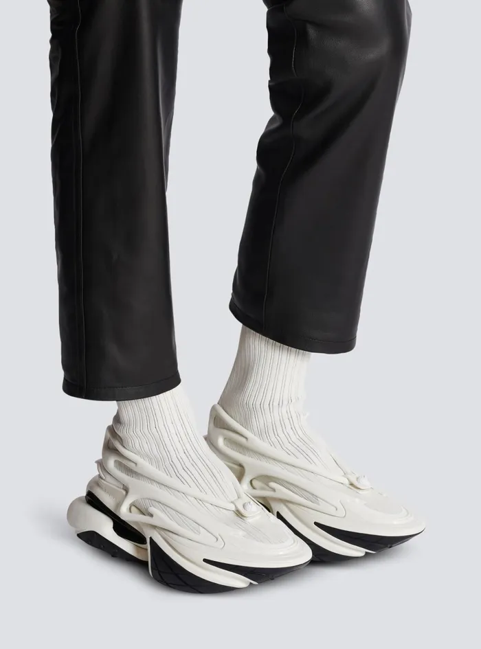 Unicorn Hightop Sneakers In Mesh And Leather White Men Balmain Sneakers