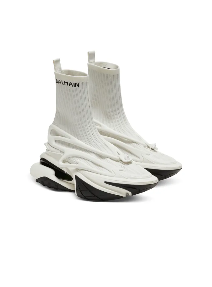 Unicorn Hightop Sneakers In Mesh And Leather White Men Balmain Sneakers