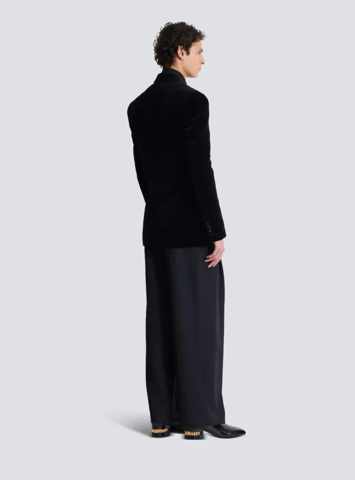 Velvet Jacket With Embroidered Collar Black Men Balmain Jackets And Blazers