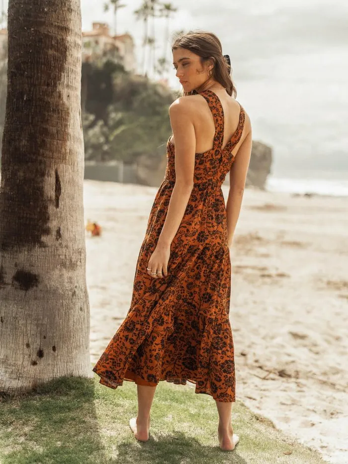 Vida Floral Dress Orange Women Bohme Dresses