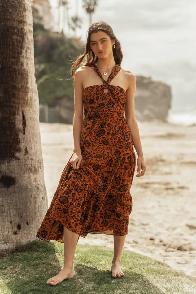 Vida Floral Dress Orange Women Bohme Dresses
