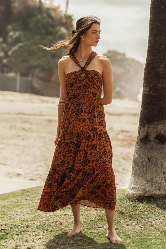 Vida Floral Dress Orange Women Bohme Dresses