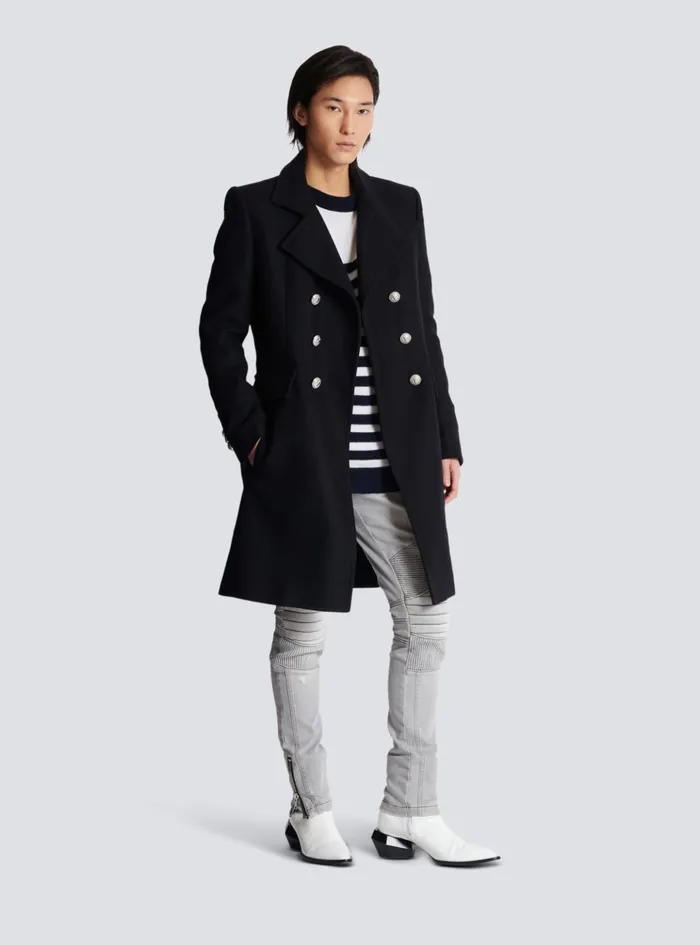 Virgin Wool Officer039s Coat Black Men Balmain Outerwear
