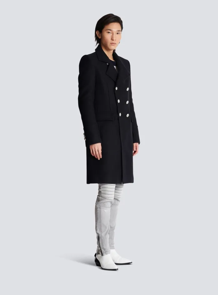 Virgin Wool Officer039s Coat Black Men Balmain Outerwear