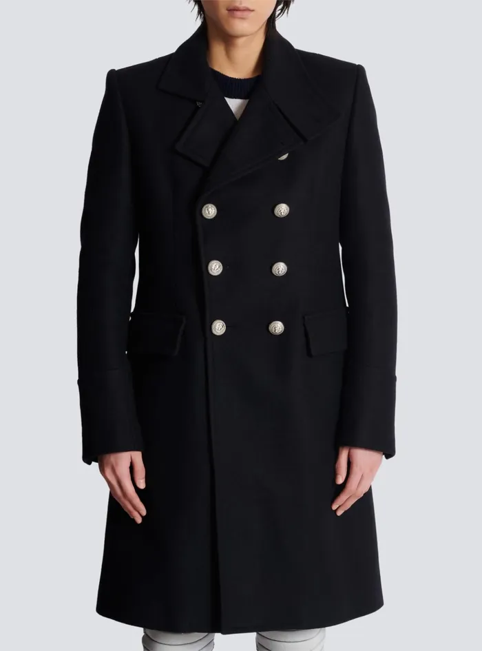 Virgin Wool Officer039s Coat Black Men Balmain Outerwear