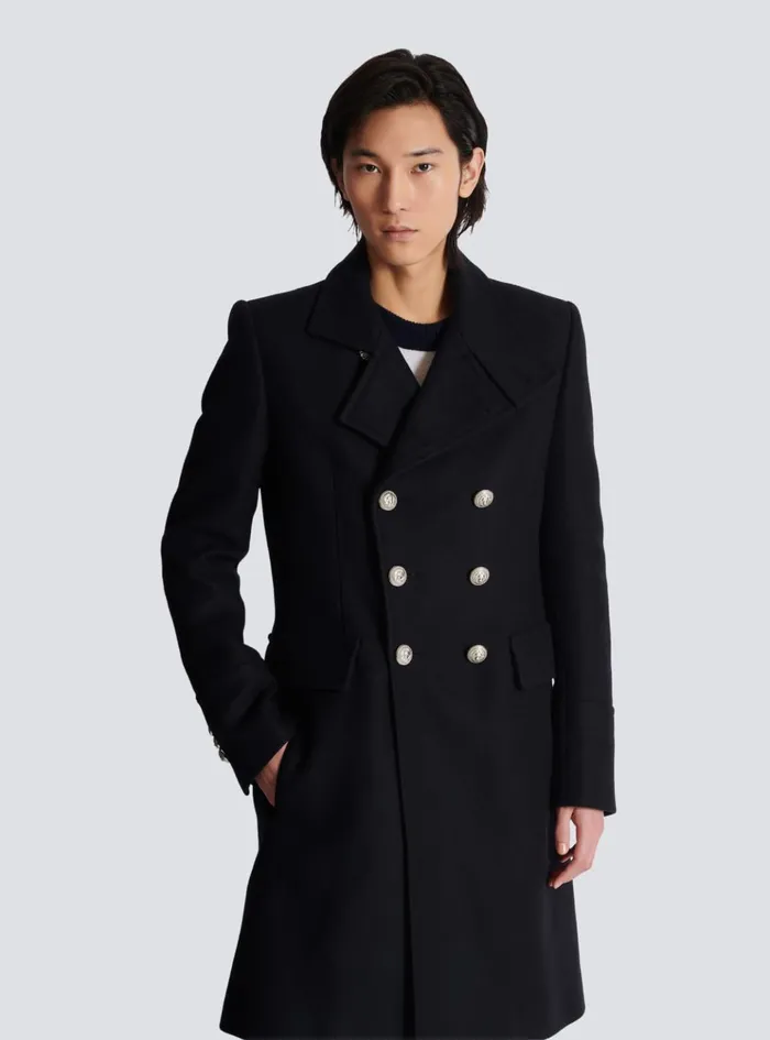 Virgin Wool Officer039s Coat Black Men Balmain Outerwear