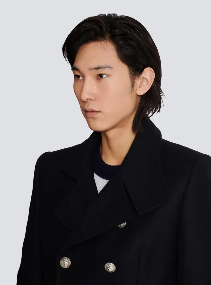Virgin Wool Officer039s Coat Black Men Balmain Outerwear