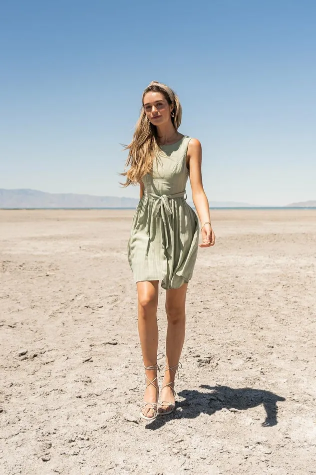 Waverly Mini Dress In Sage Sage Women Bohme Dresses