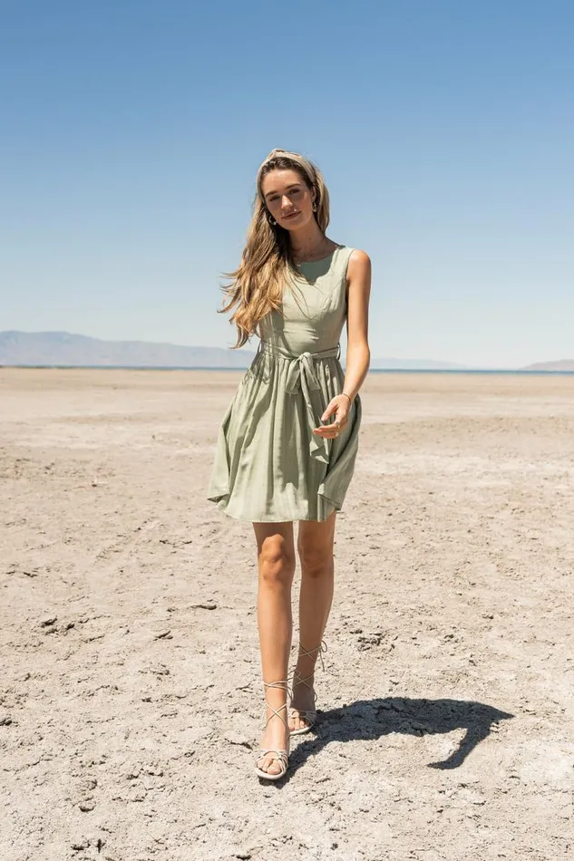 Waverly Mini Dress In Sage Sage Women Bohme Dresses