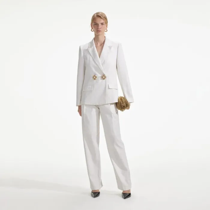White Linen Blazer Women Self Portrait Outerwear