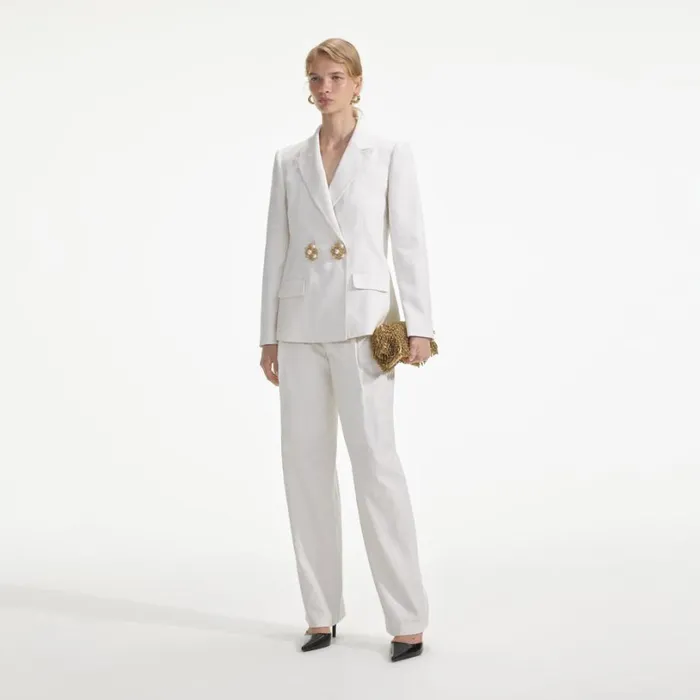 White Linen Blazer Women Self Portrait Outerwear