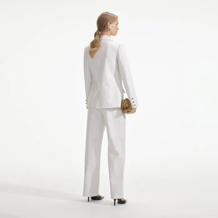 White Linen Blazer Women Self Portrait Outerwear