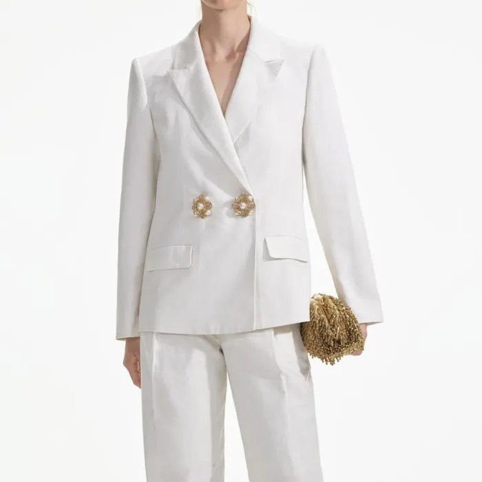 White Linen Blazer Women Self Portrait Outerwear