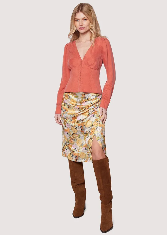 Wildflower Dusk Midi Skirt Olivemultifloral Women Lost Wander Skirts
