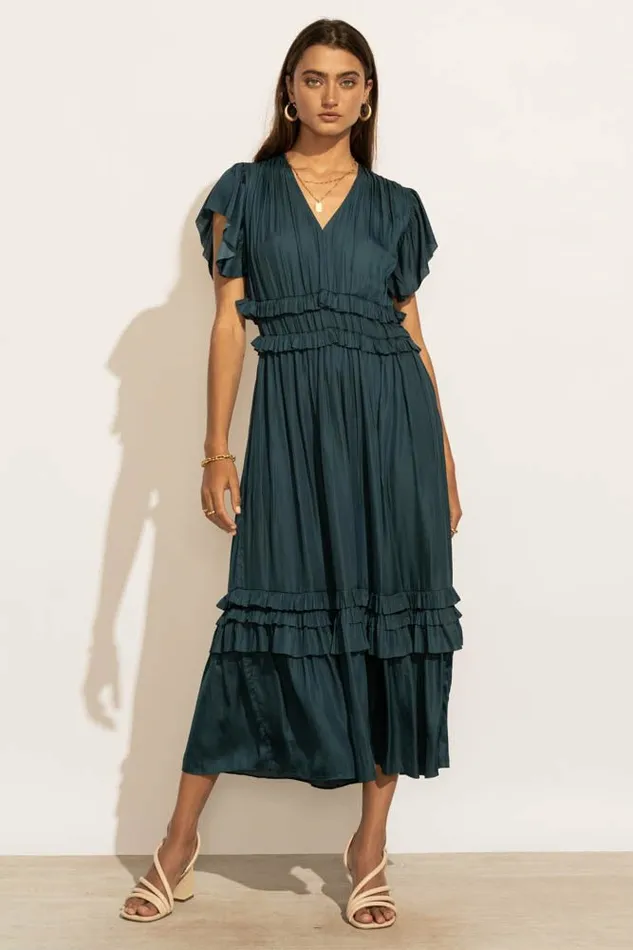 Willa Ruffle Dress In Teal Teal Women Bohme Dresses