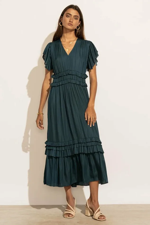 Willa Ruffle Dress In Teal Teal Women Bohme Dresses