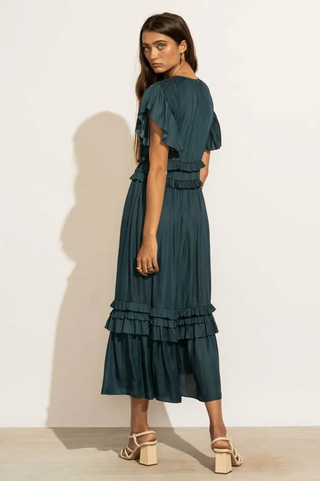 Willa Ruffle Dress In Teal Teal Women Bohme Dresses