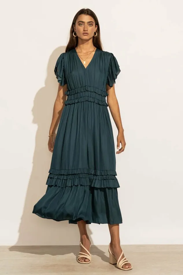 Willa Ruffle Dress In Teal Teal Women Bohme Dresses
