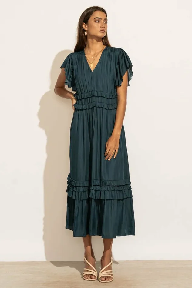 Willa Ruffle Dress In Teal Teal Women Bohme Dresses