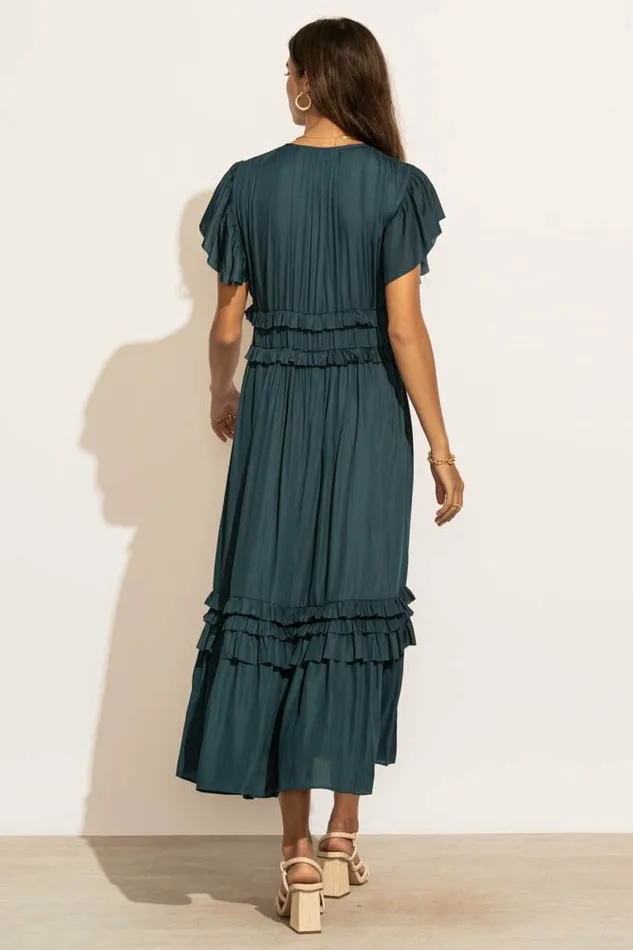 Willa Ruffle Dress In Teal Teal Women Bohme Dresses