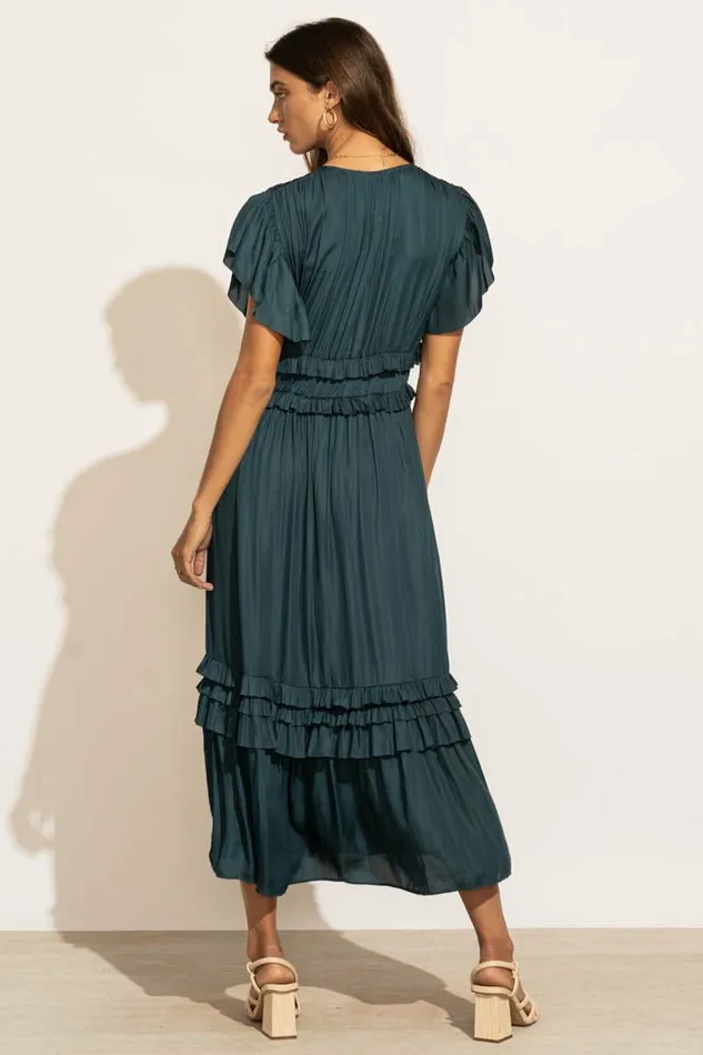 Willa Ruffle Dress In Teal Teal Women Bohme Dresses