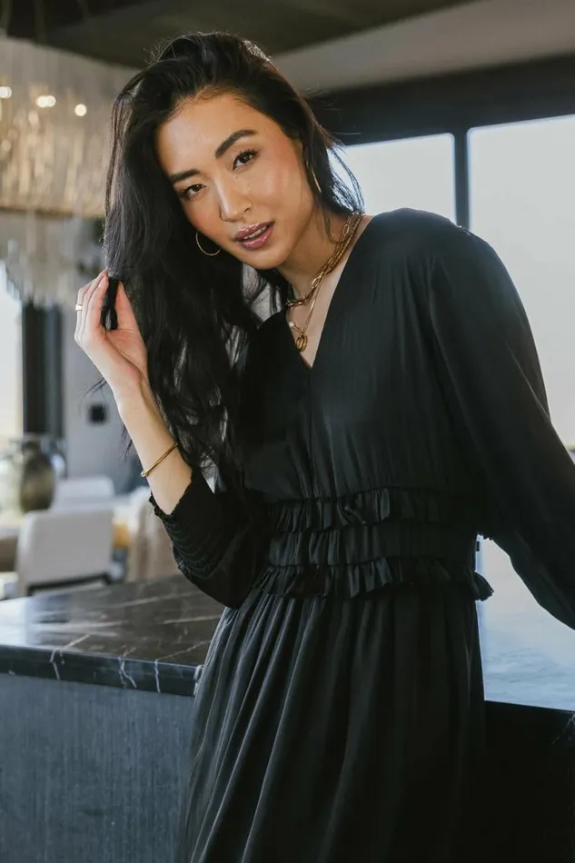 Willa Sleeved Ruffle Dress In Black Black Women Bohme Dresses