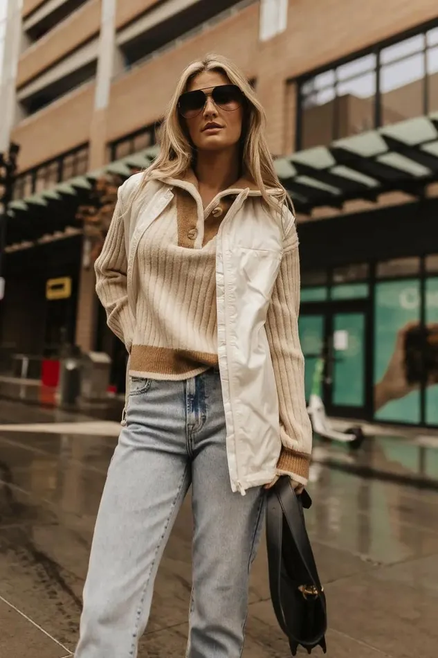 Wilma Color Block Sweater Cream Women Bohme Tops
