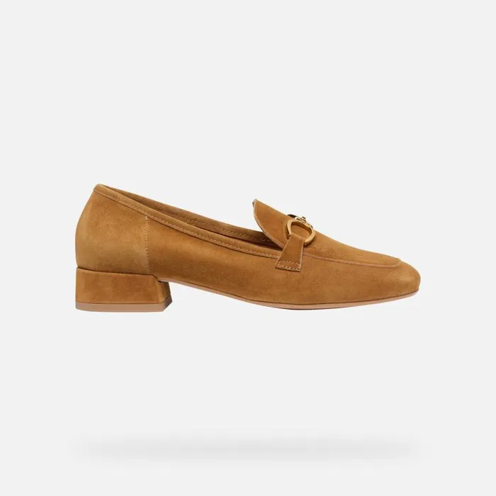 Woman Geox Loafers DHYALMA WOMAN Ochre Leather Loafers Ochre