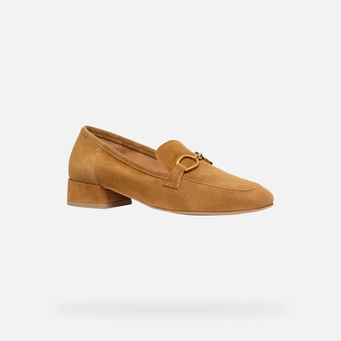 Woman Geox Loafers DHYALMA WOMAN Ochre Leather Loafers Ochre