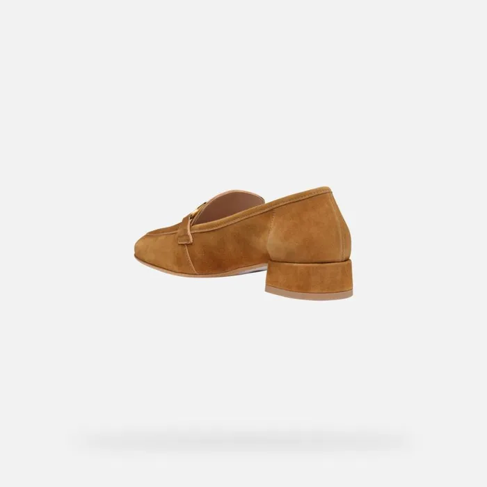 Woman Geox Loafers DHYALMA WOMAN Ochre Leather Loafers Ochre