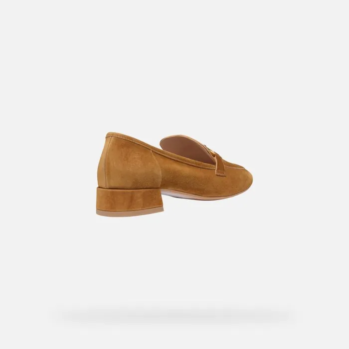 Woman Geox Loafers DHYALMA WOMAN Ochre Leather Loafers Ochre