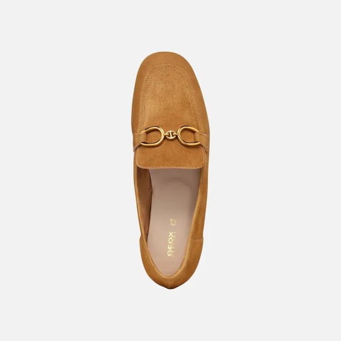 Woman Geox Loafers DHYALMA WOMAN Ochre Leather Loafers Ochre