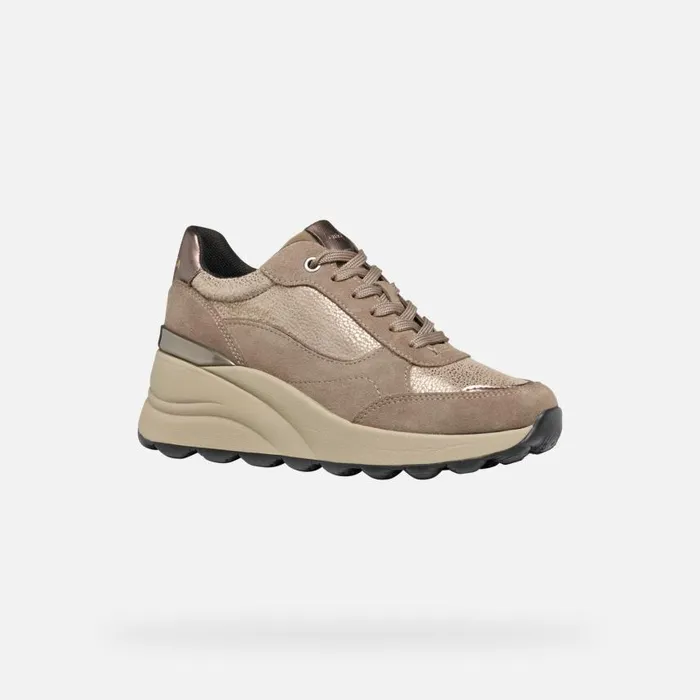 Woman Geox Sneakers SPHERICA EC13 WOMAN Taupe Wedge Sneakers Taupe