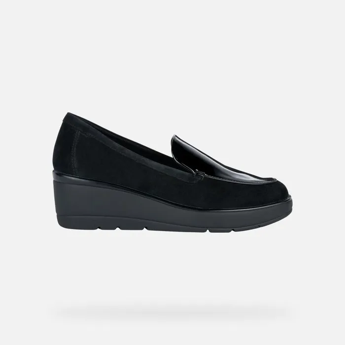 Woman Geox Wedges ILDE B Leather Loafers Black Woman Geox Black