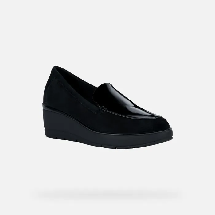 Woman Geox Wedges ILDE B Leather Loafers Black Woman Geox Black