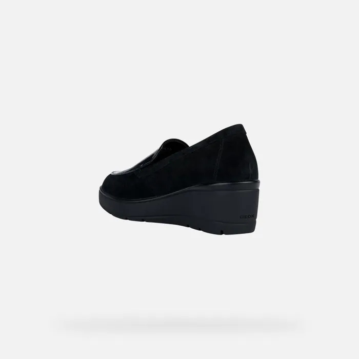 Woman Geox Wedges ILDE B Leather Loafers Black Woman Geox Black