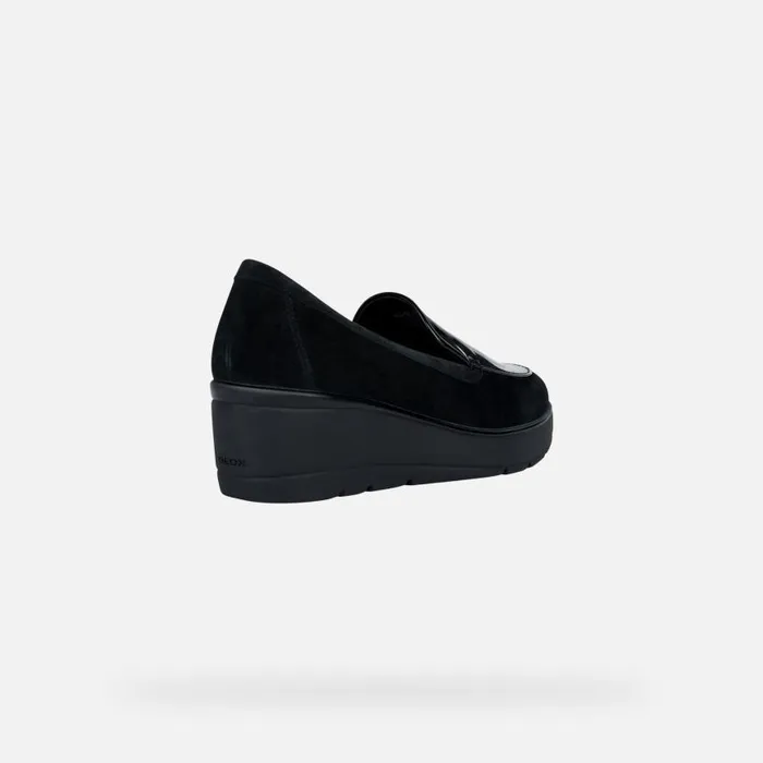 Woman Geox Wedges ILDE B Leather Loafers Black Woman Geox Black