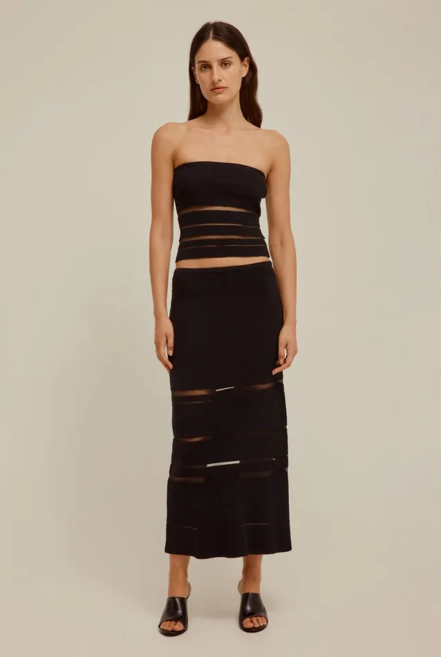 Woman Venroy Knitwear Ribbed Sheer Stripe Skirt