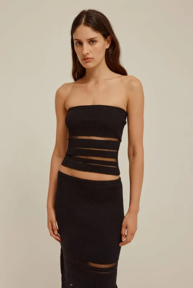 Woman Venroy Knitwear Ribbed Sheer Stripe Skirt